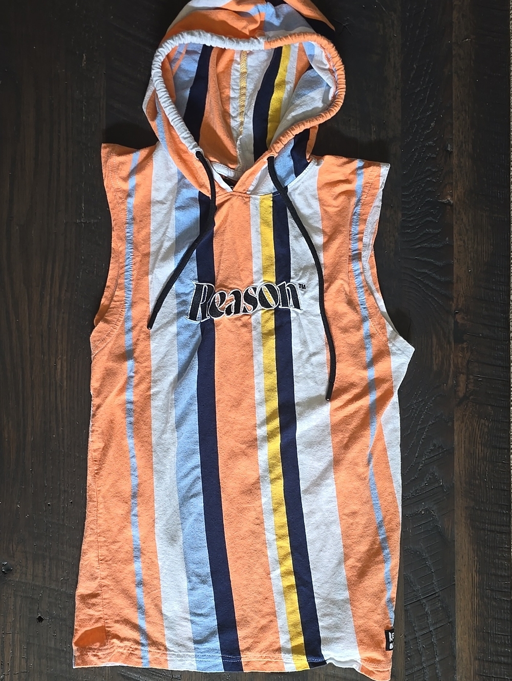 Reason Striped Sleeveless Hoodie - Orange/Blue/Yellow